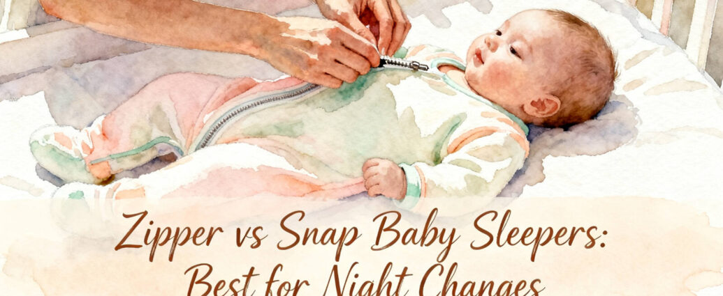 zipper vs snap baby sleepers laid flat side by side on white background