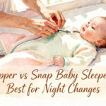 zipper vs snap baby sleepers laid flat side by side on white background