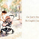 infant car seat clicking onto stroller adapter on a city sidewalk
