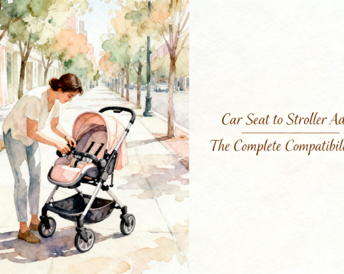 infant car seat clicking onto stroller adapter on a city sidewalk
