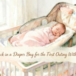 packed diaper bag open beside a newborn on a changing mat