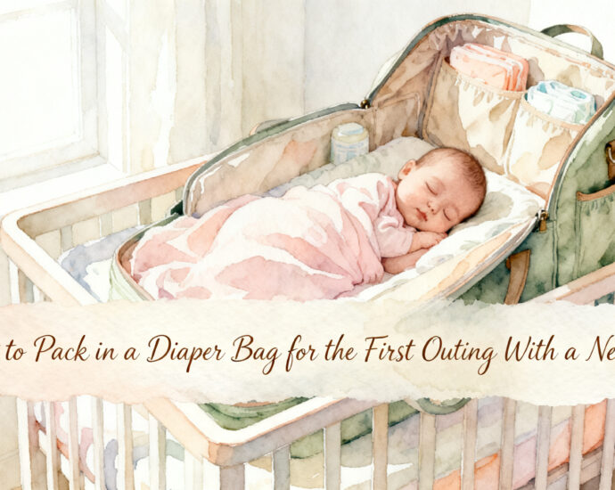 packed diaper bag open beside a newborn on a changing mat